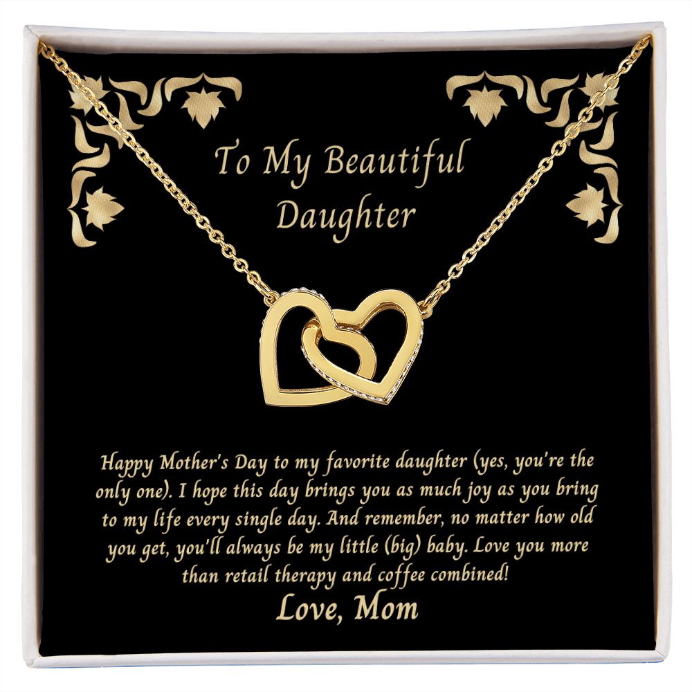 Daughter To My Beautiful Daughter Interlocking Hearts Necklace Funny and Sweet Mother's Day Gift