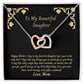 Mother's Day gift of Interlocking Hearts necklace on a message card To My Beautiful Daughter