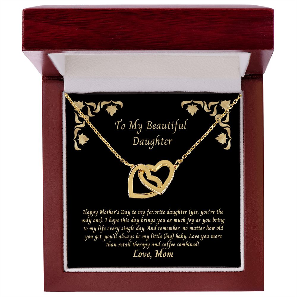 Daughter To My Beautiful Daughter Interlocking Hearts Necklace Funny and Sweet Mother's Day Gift