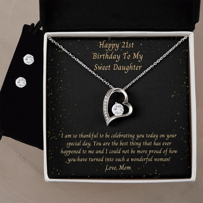 Daughter 21st Birthday Necklace and Earrings From Mom