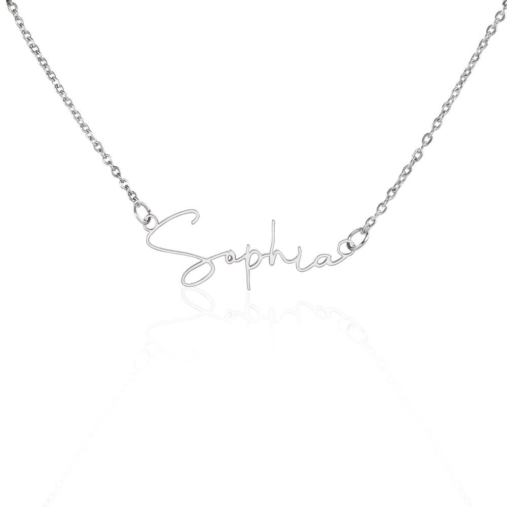 Name Necklace Signature Style Polished Stainless Steel or 18K Yellow Gold Finish