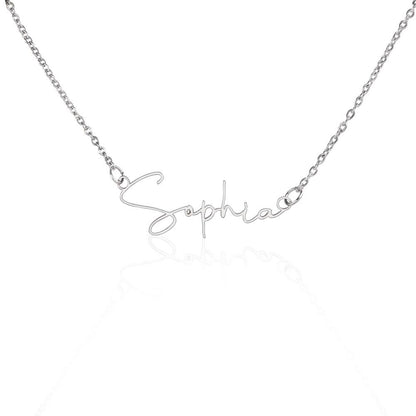 Name Necklace Signature Style Polished Stainless Steel or 18K Yellow Gold Finish