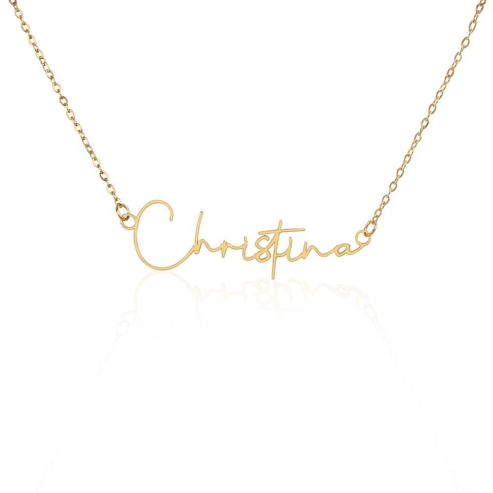 Name Necklace Signature Style Polished Stainless Steel or 18K Yellow Gold Finish