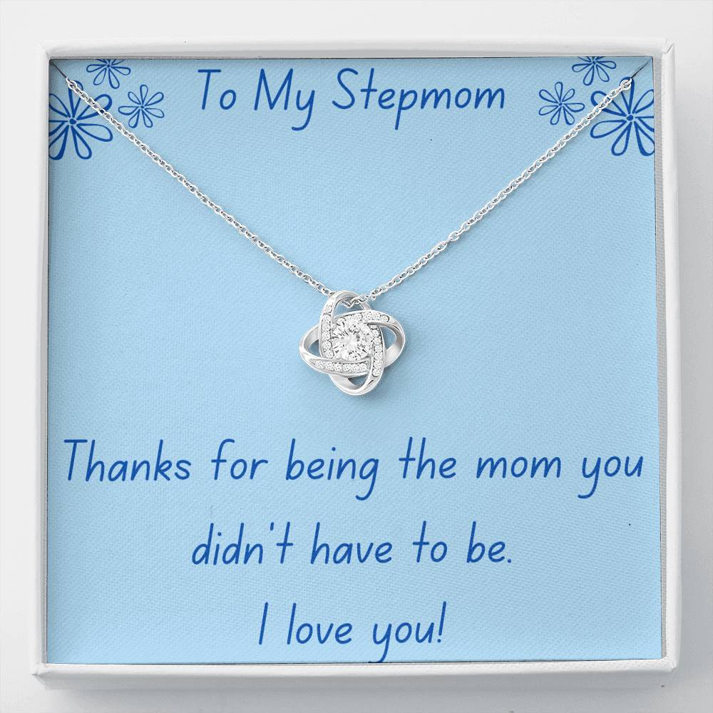 Stepmom, Thanks, Love Knot Necklace, Light Blue