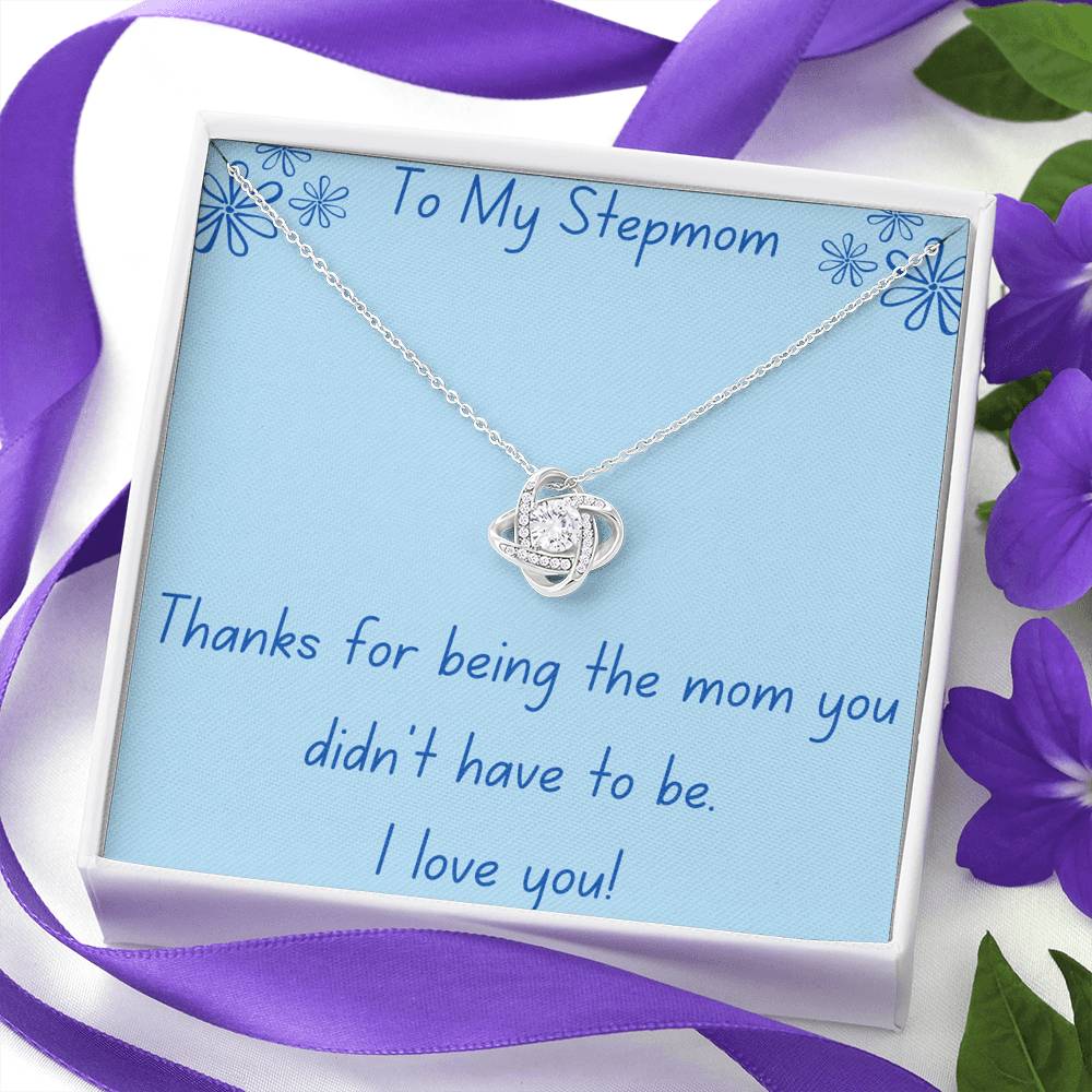 Stepmom, Thanks, Love Knot Necklace, Light Blue