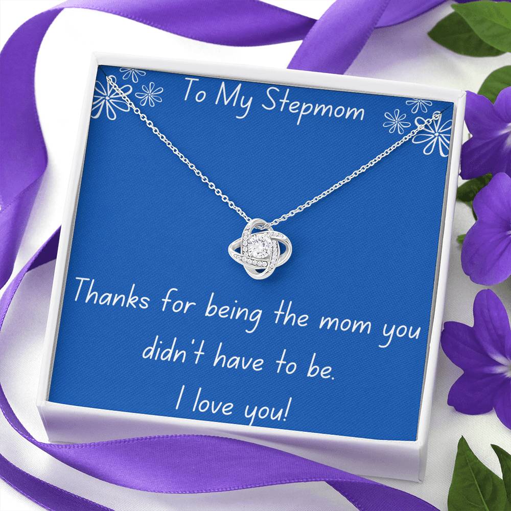 Stepmom, Thanks Love Knot Necklace, Blue