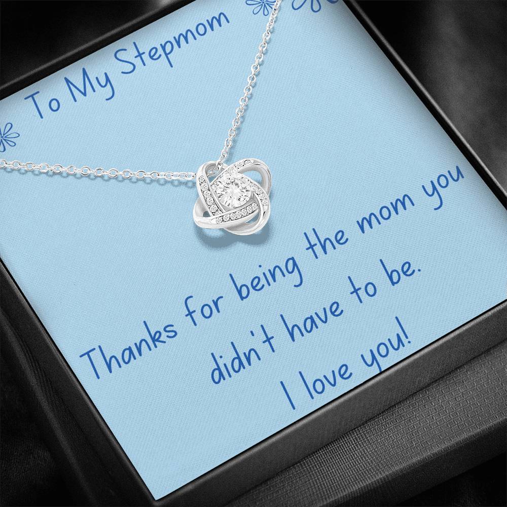 Stepmom, Thanks, Love Knot Necklace, Light Blue