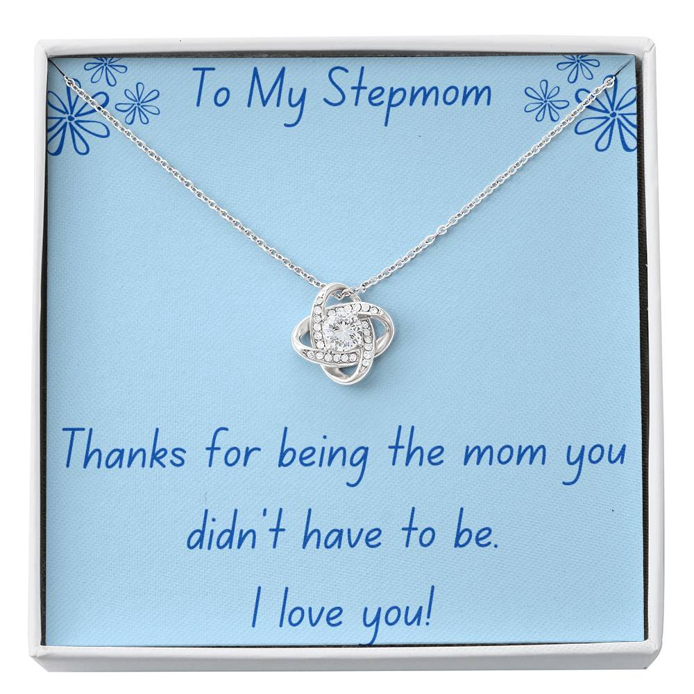 Stepmom, Thanks, Love Knot Necklace, Light Blue