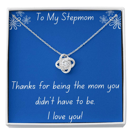 Stepmom, Thanks Love Knot Necklace, Blue