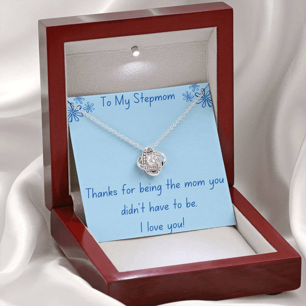 Stepmom, Thanks, Love Knot Necklace, Light Blue