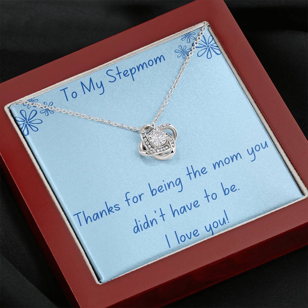 Stepmom, Thanks, Love Knot Necklace, Light Blue