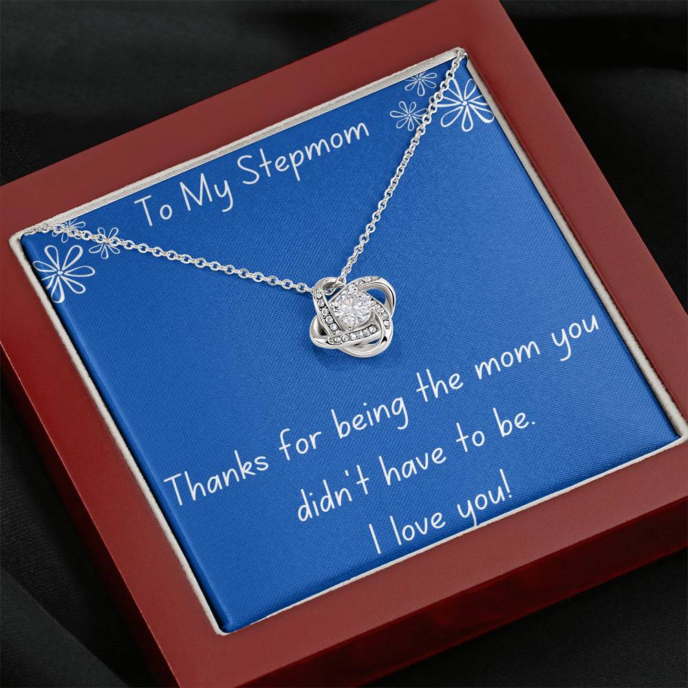 Stepmom, Thanks Love Knot Necklace, Blue